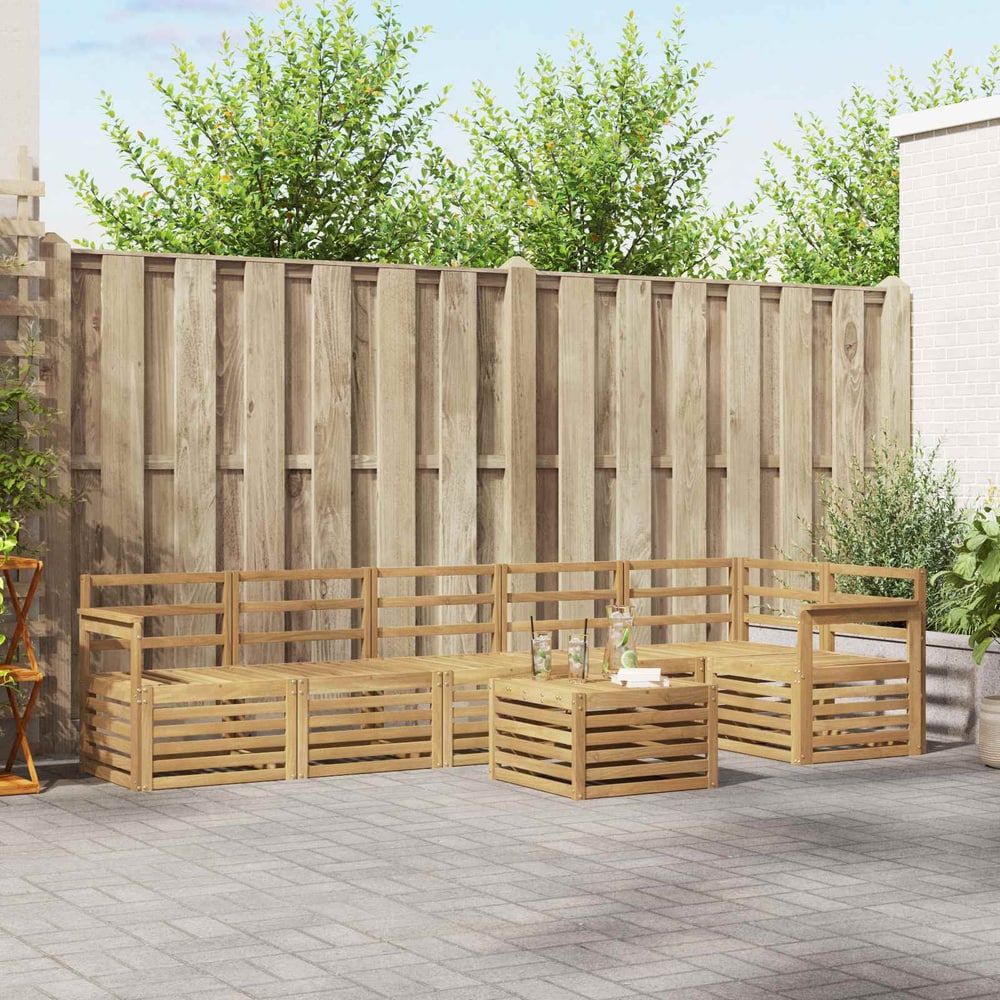Outdoor Sofa Set 7 pcs 6-Seaters Solid Acacia Wood White Open frame