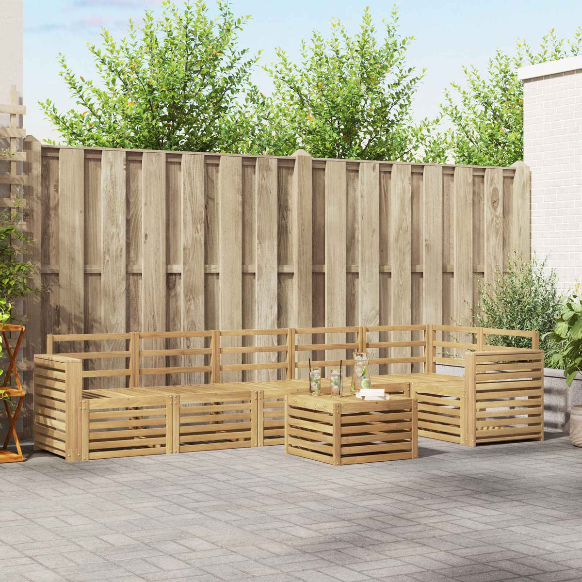 Outdoor Sofa Set 7 pcs 6-Seaters Solid Acacia Wood White Wide flat