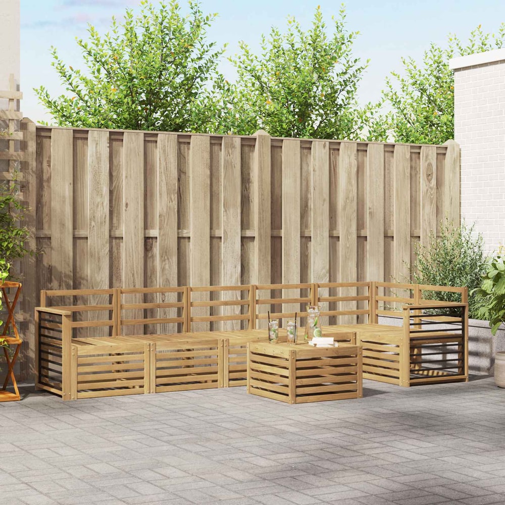 Outdoor Sofa Set 7 pcs 6-Seaters Solid Acacia Wood White Straight