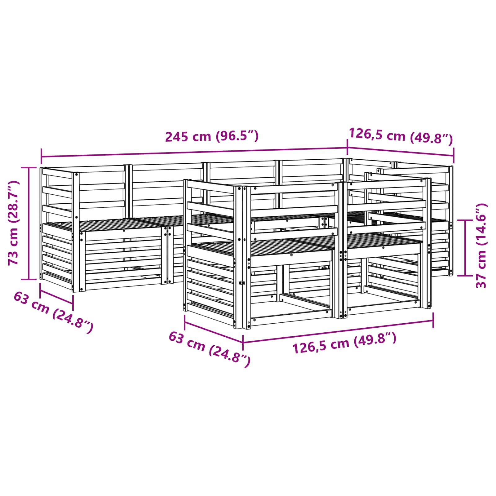vidaXL Outdoor Sofa Set 7 pcs White 245 x 126.5 x 73 cm 6