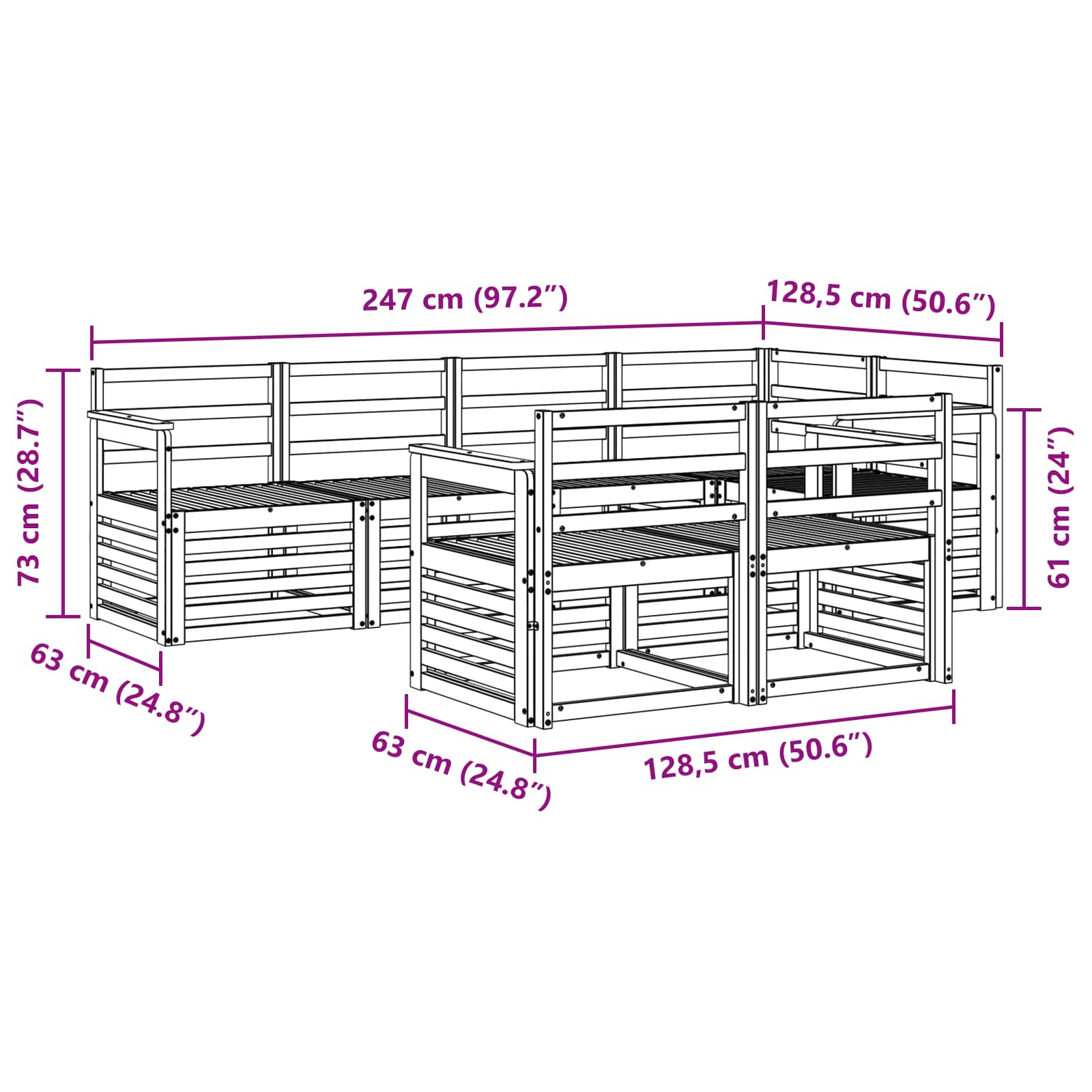 vidaXL Outdoor Sofa Set 7 pcs White 247 x 128.5 x 73 cm 6