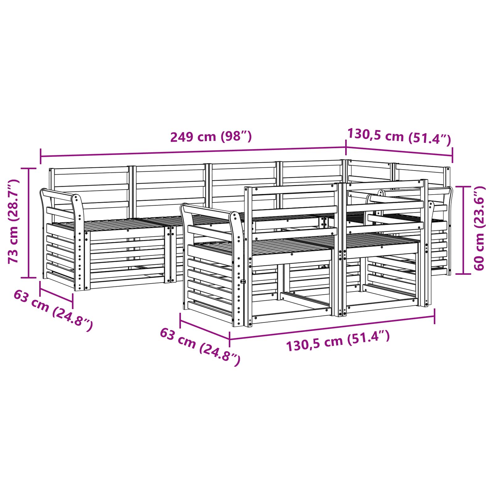 vidaXL Outdoor Sofa Set 7 pcs White 249 x 130.5 x 73 cm 6