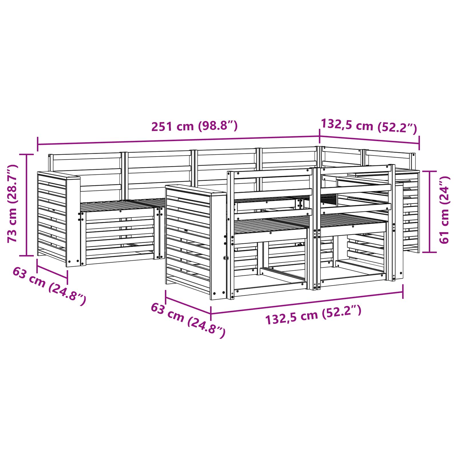 vidaXL Outdoor Sofa Set 7 pcs White 251 x 132.5 x 73 cm 6