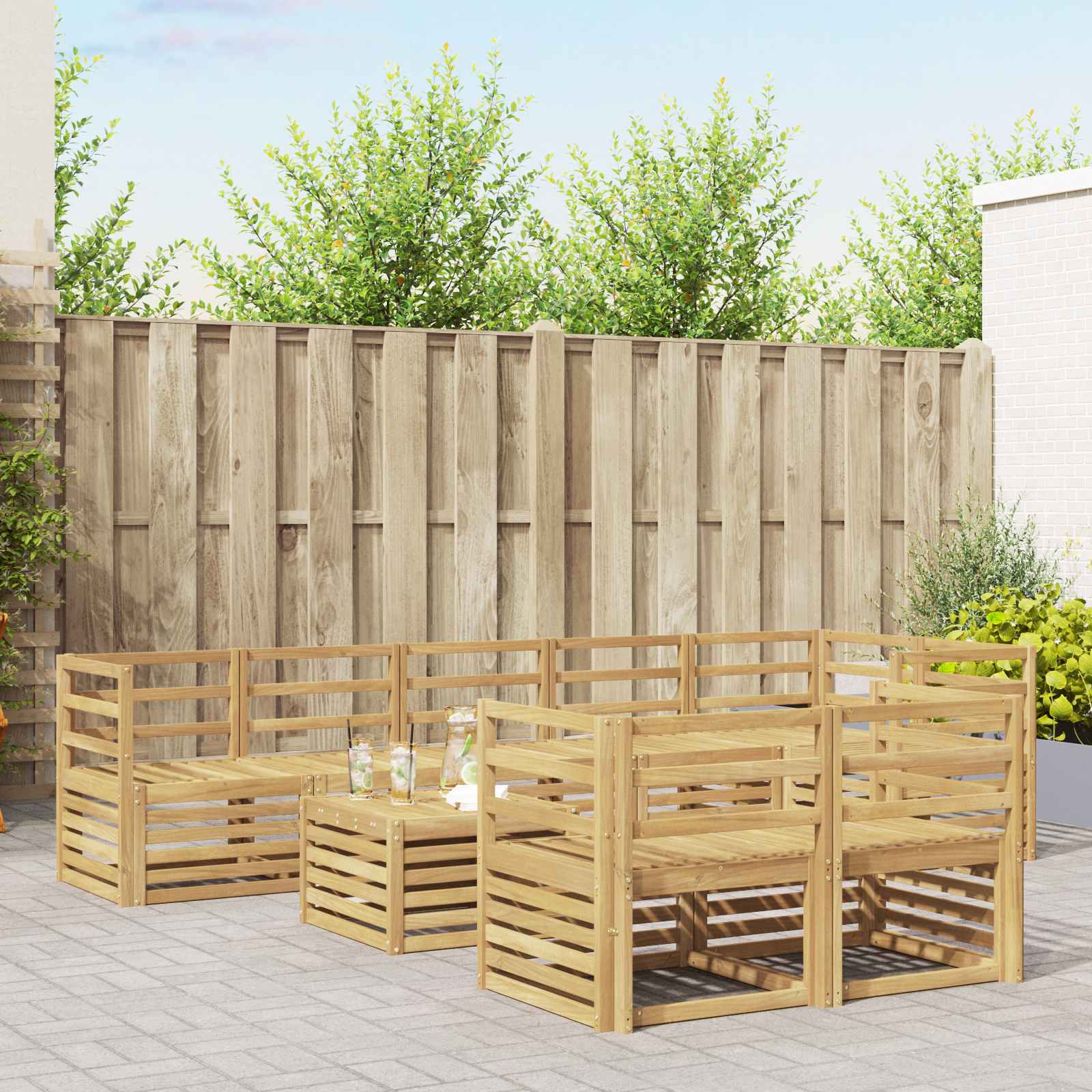 vidaXL Outdoor Sofa Set 9 pcs White 59 x 59 x 37 cm Solid Acacia Wood 1