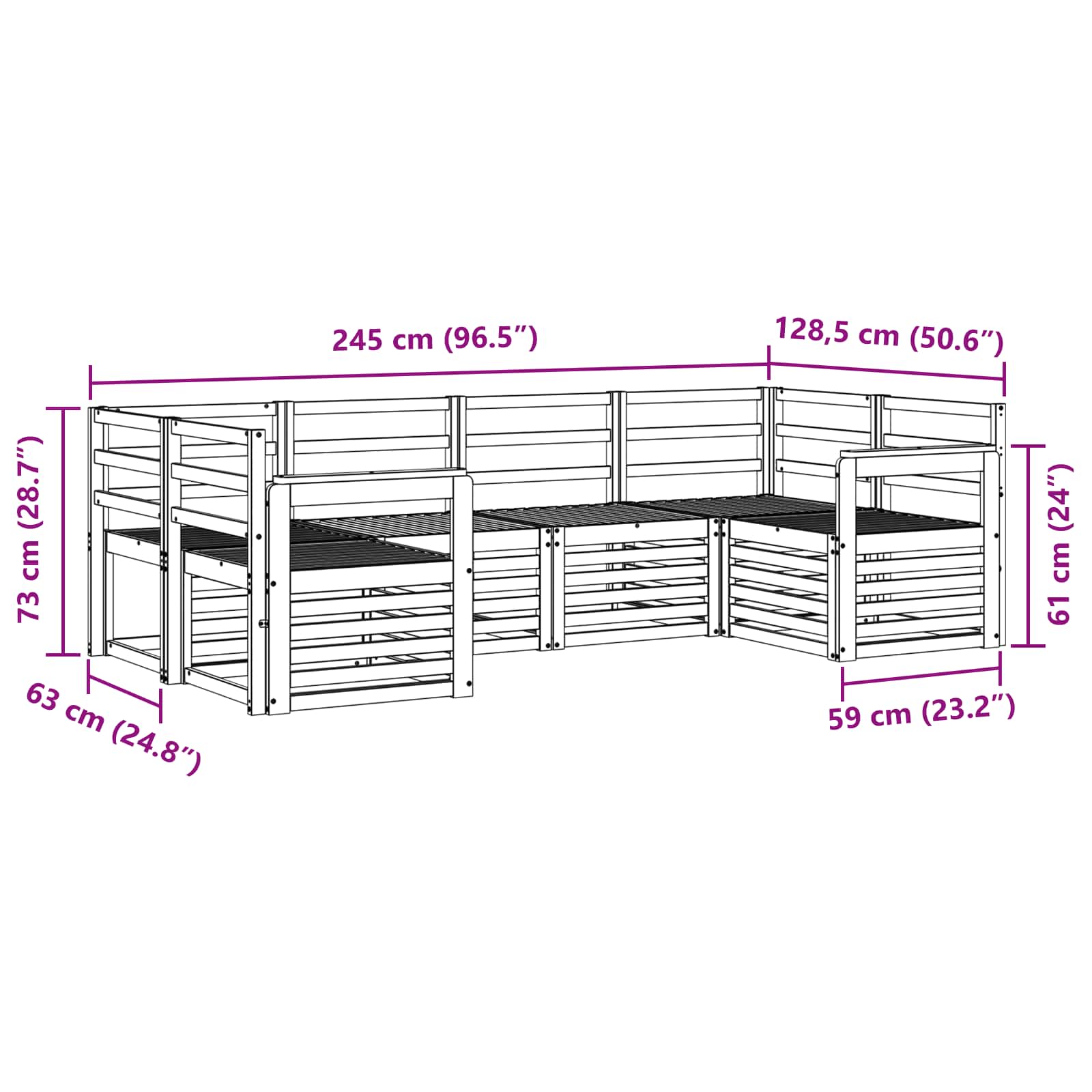 vidaXL Outdoor Sofa Set 6 pcs White 245 x 128.5 x 73 cm 6
