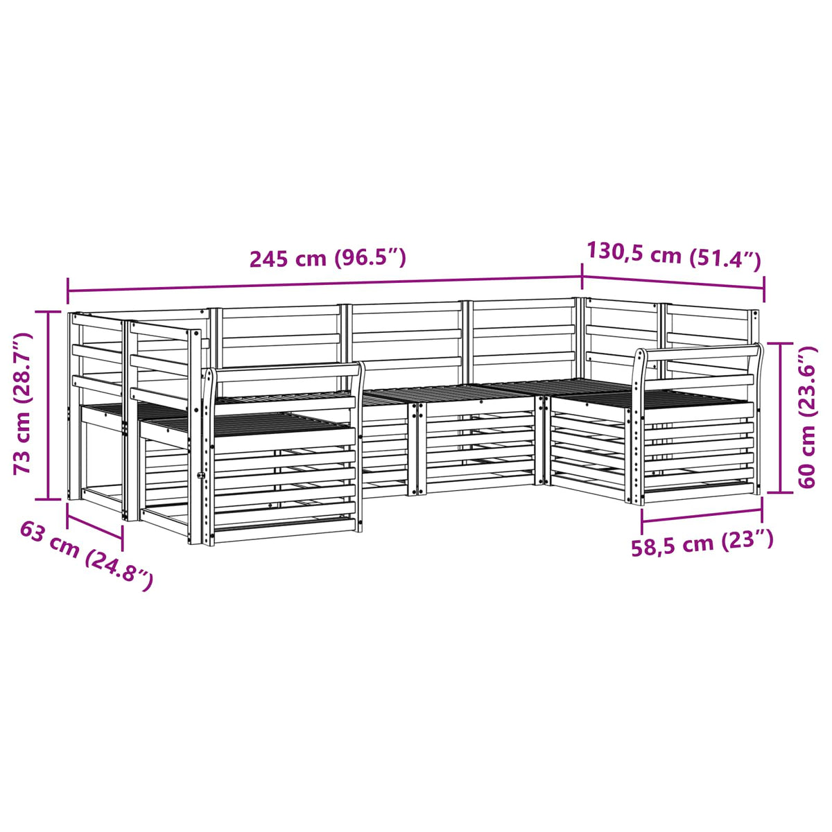 vidaXL Outdoor Sofa Set 6 pcs White 245 x 130.5 x 73 cm 6