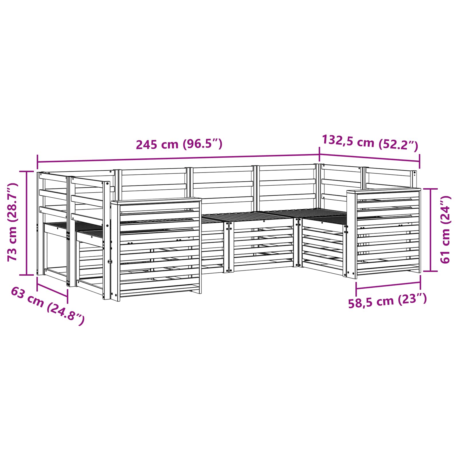vidaXL Outdoor Sofa Set 6 pcs White 245 x 132.5 x 73 cm 6