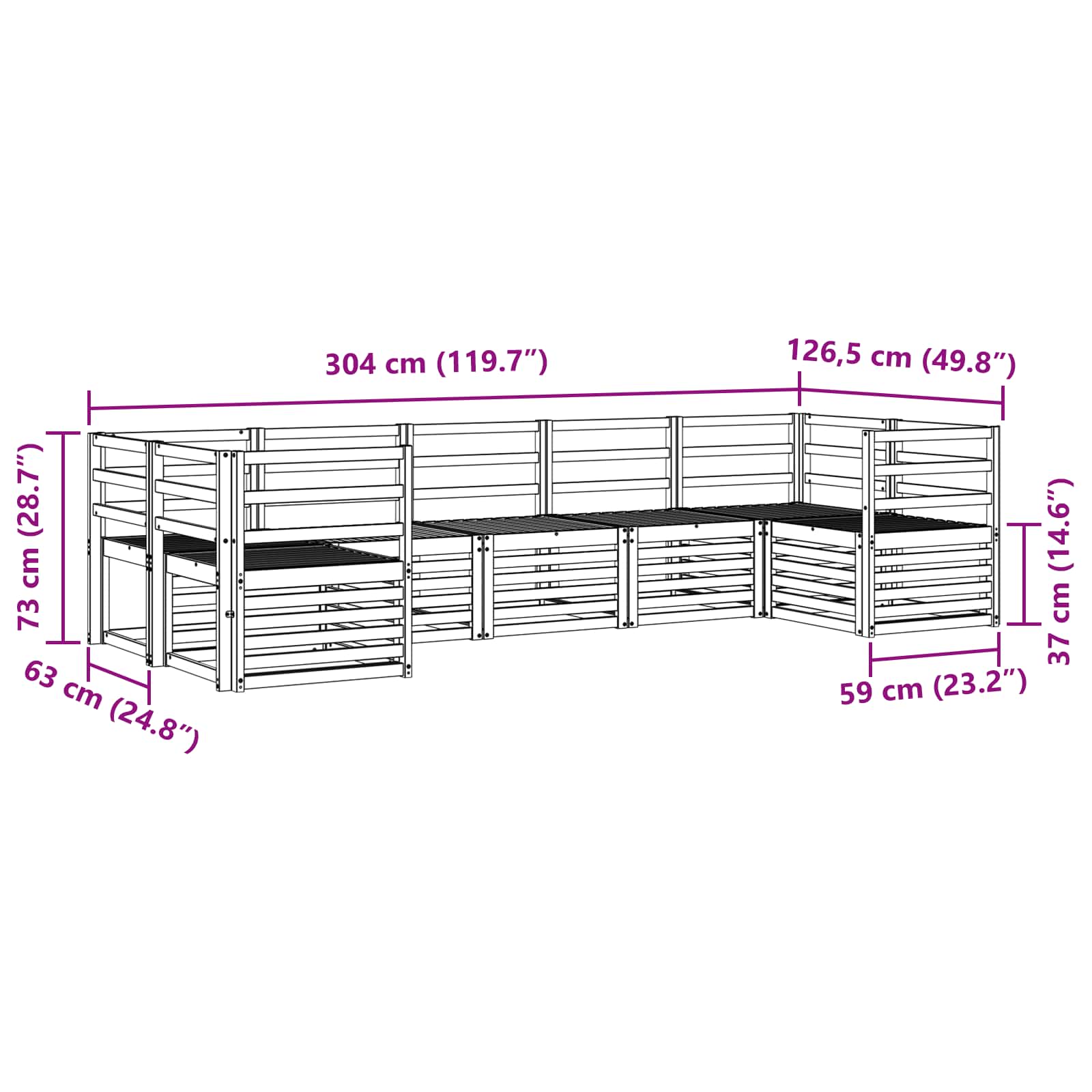 vidaXL Outdoor Sofa Set 7 pcs White 304 x 126.5 x 73 cm 6