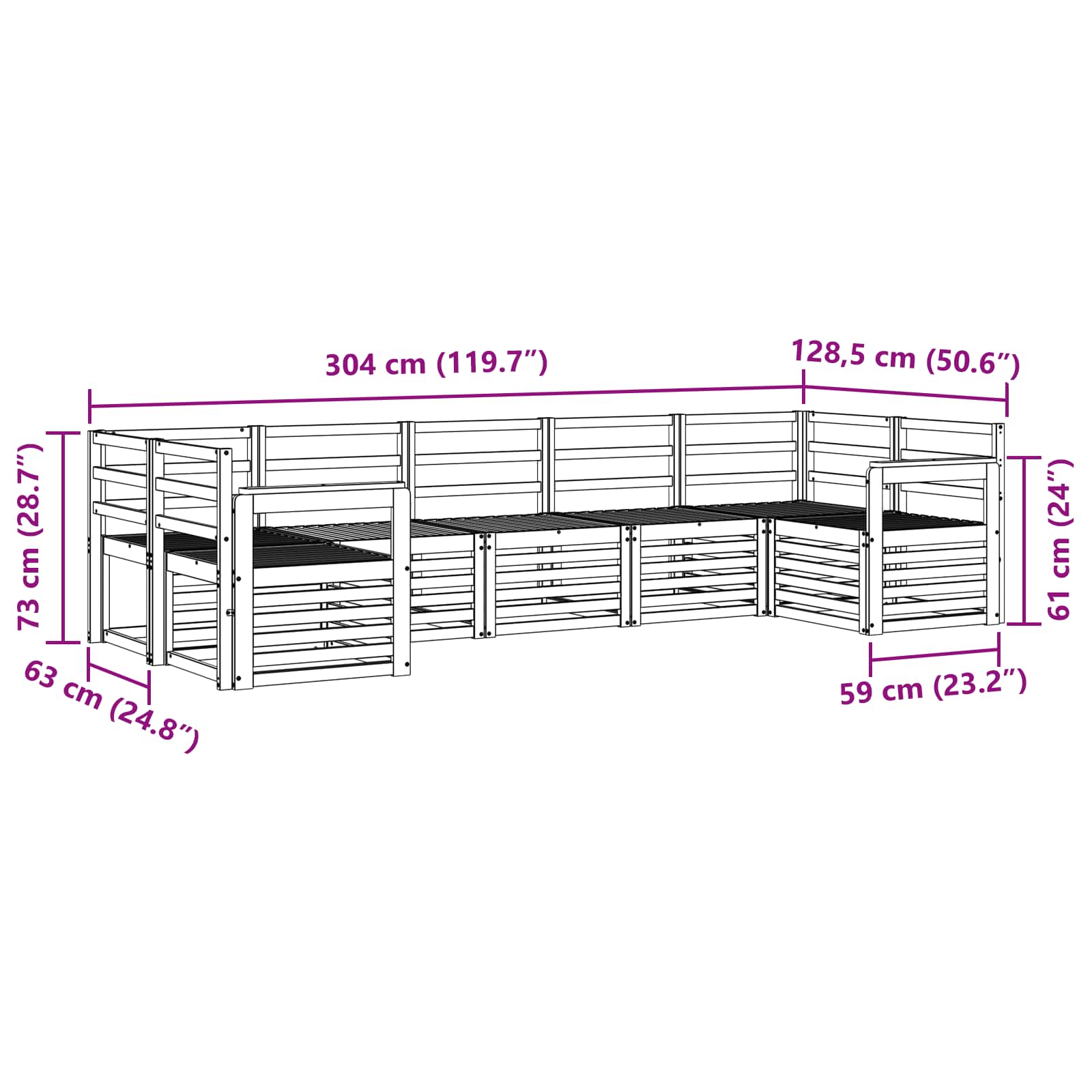 vidaXL Outdoor Sofa Set 7 pcs White 304 x 128.5 x 73 cm 6