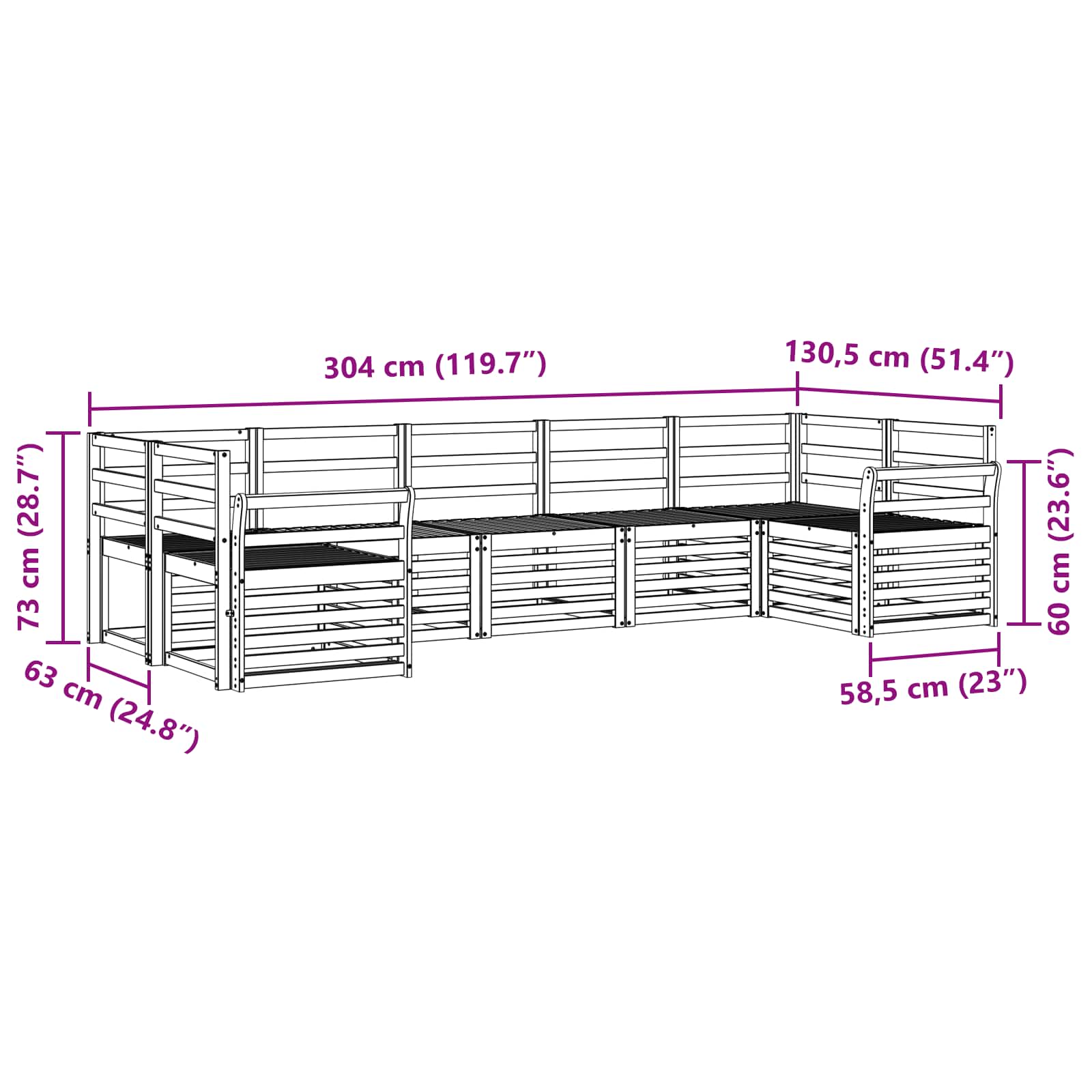 vidaXL Outdoor Sofa Set 7 pcs White 304 x 130.5 x 73 cm 6