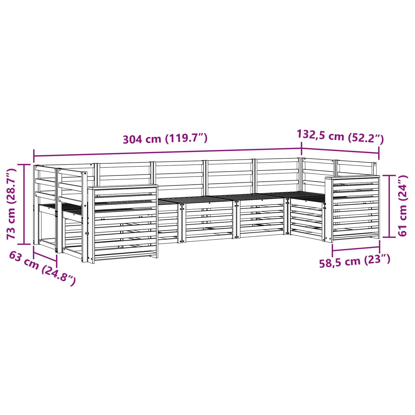 vidaXL Outdoor Sofa Set 7 pcs White 304 x 132.5 x 73 cm 6