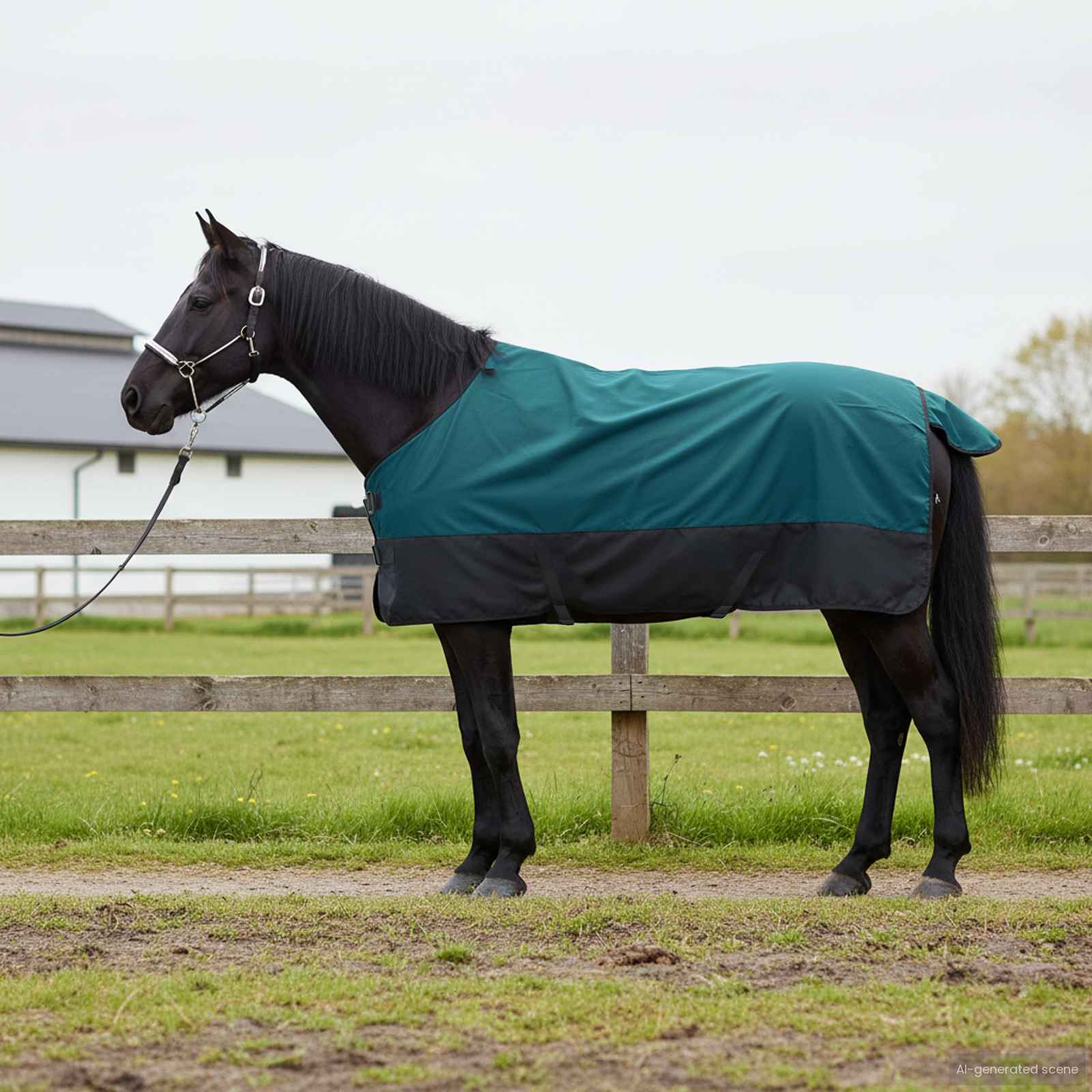 vidaXL Horse Blanket Dark Green and Black 75 cm Polyester 1