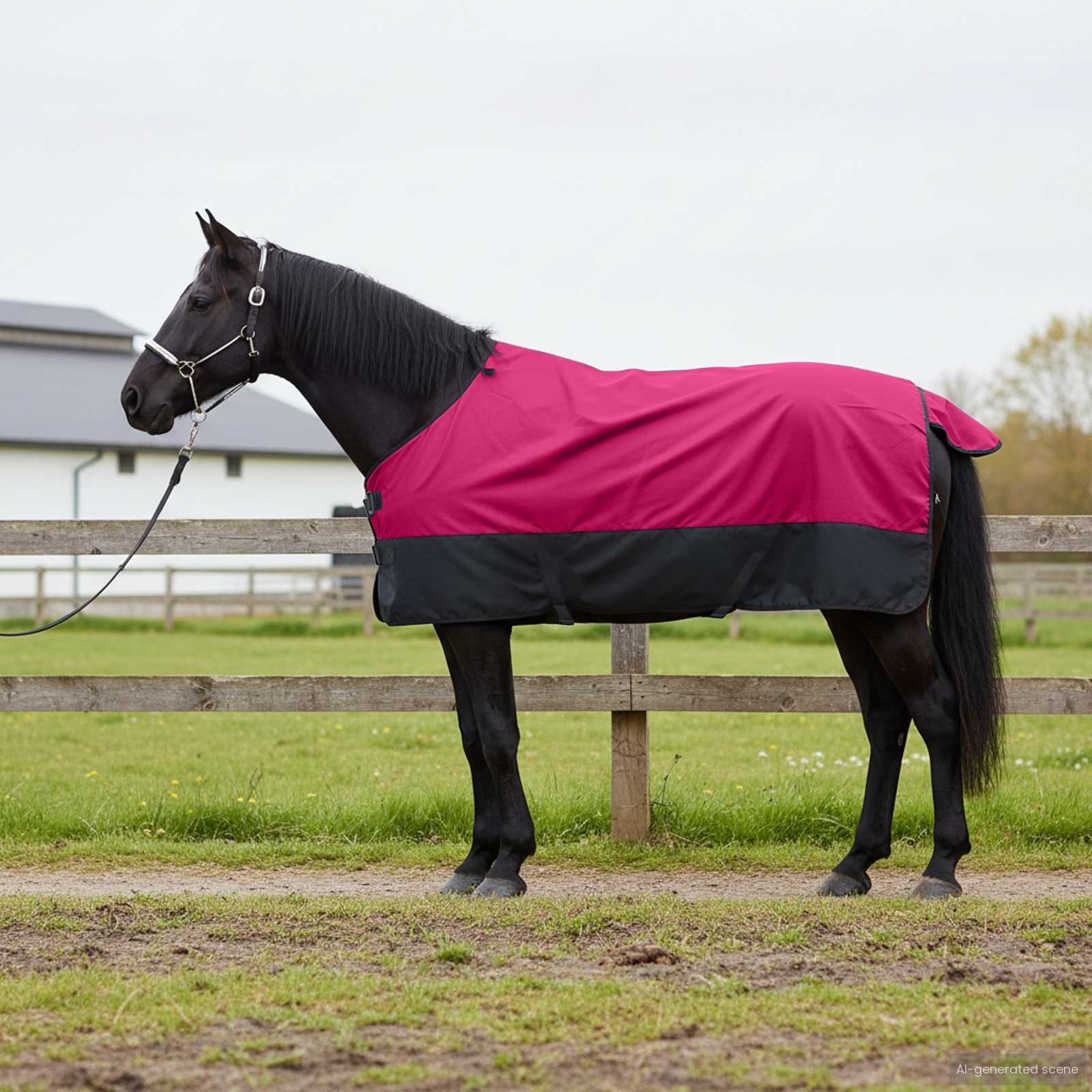 vidaXL Horse Blanket Pink and Black 85 cm Polyester 1