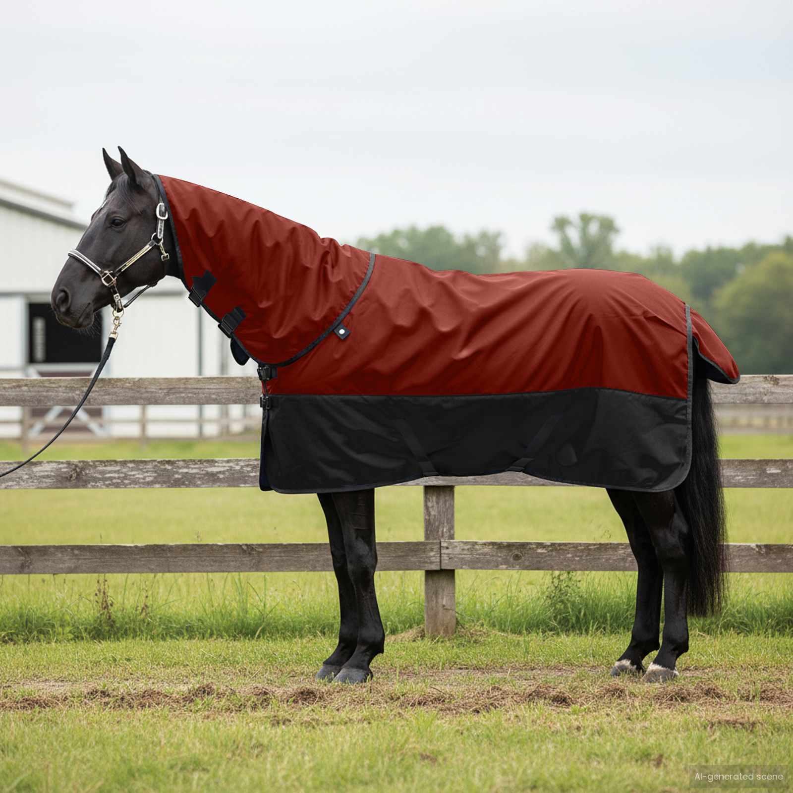 vidaXL Horse Blanket Bordeaux and Black 165 cm Polyester 1