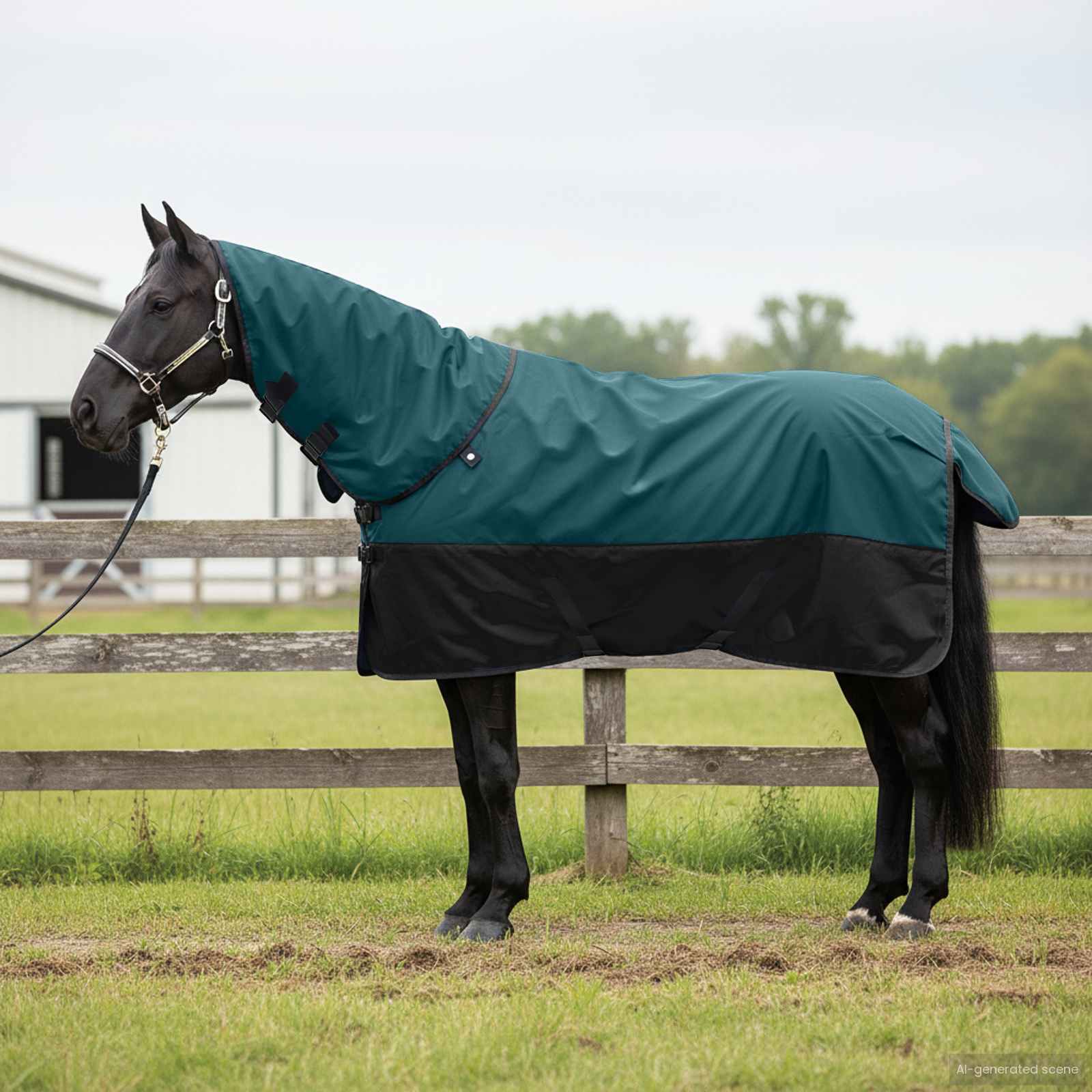 vidaXL Horse Blanket Dark Green and Black 95 cm Polyester 1