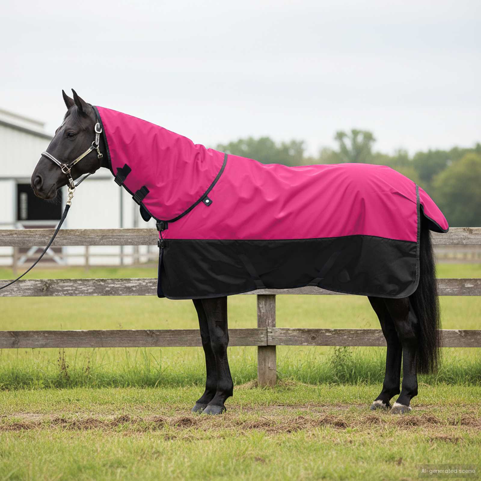 vidaXL Horse Blanket Pink and Black 85 cm Polyester 1