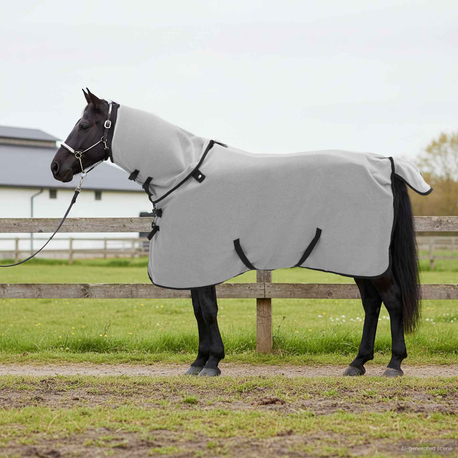 vidaXL Horse Blanket Full Light Grey and Pink 105 cm Polyester Fleece 1