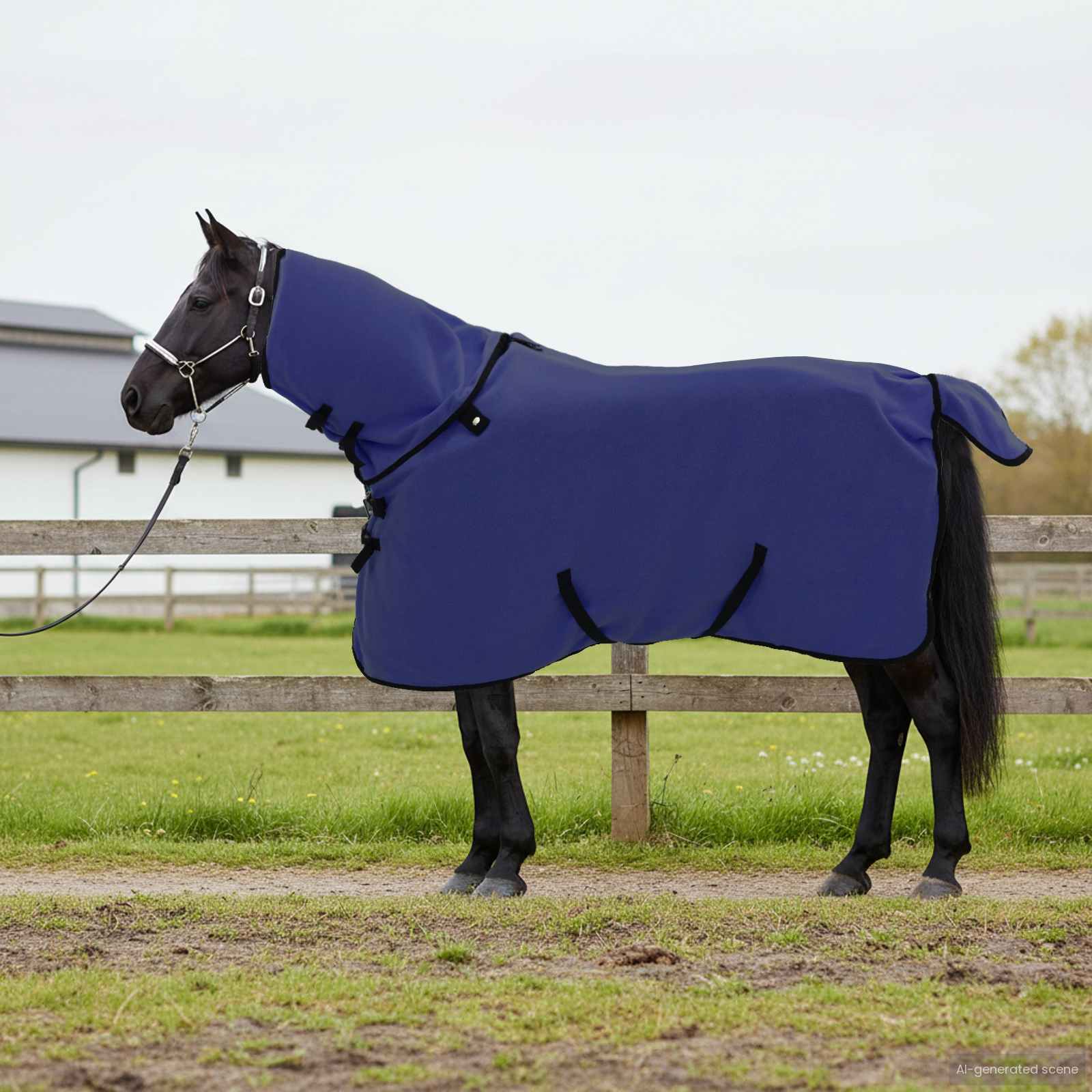 vidaXL Horse Blanket Navy Blue 95 cm Polyester Fleece 1