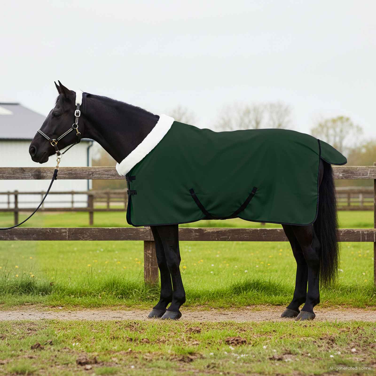 vidaXL Horse Blanket Full Dark Green 95 cm Polar fleece 1