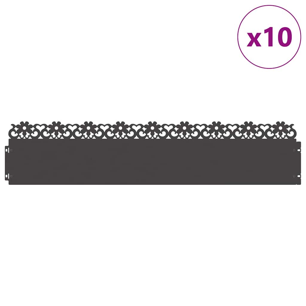 Lawn Edgings 103 x 0.05 x 22 cm Steel 10 pcs Flower Black