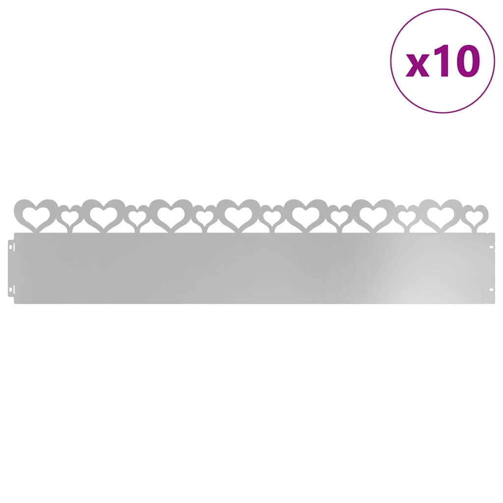 vidaXL Lawn Edgings 10 pcs 103 x 0.05 x 22 cm Galvanised Steel Silver 3