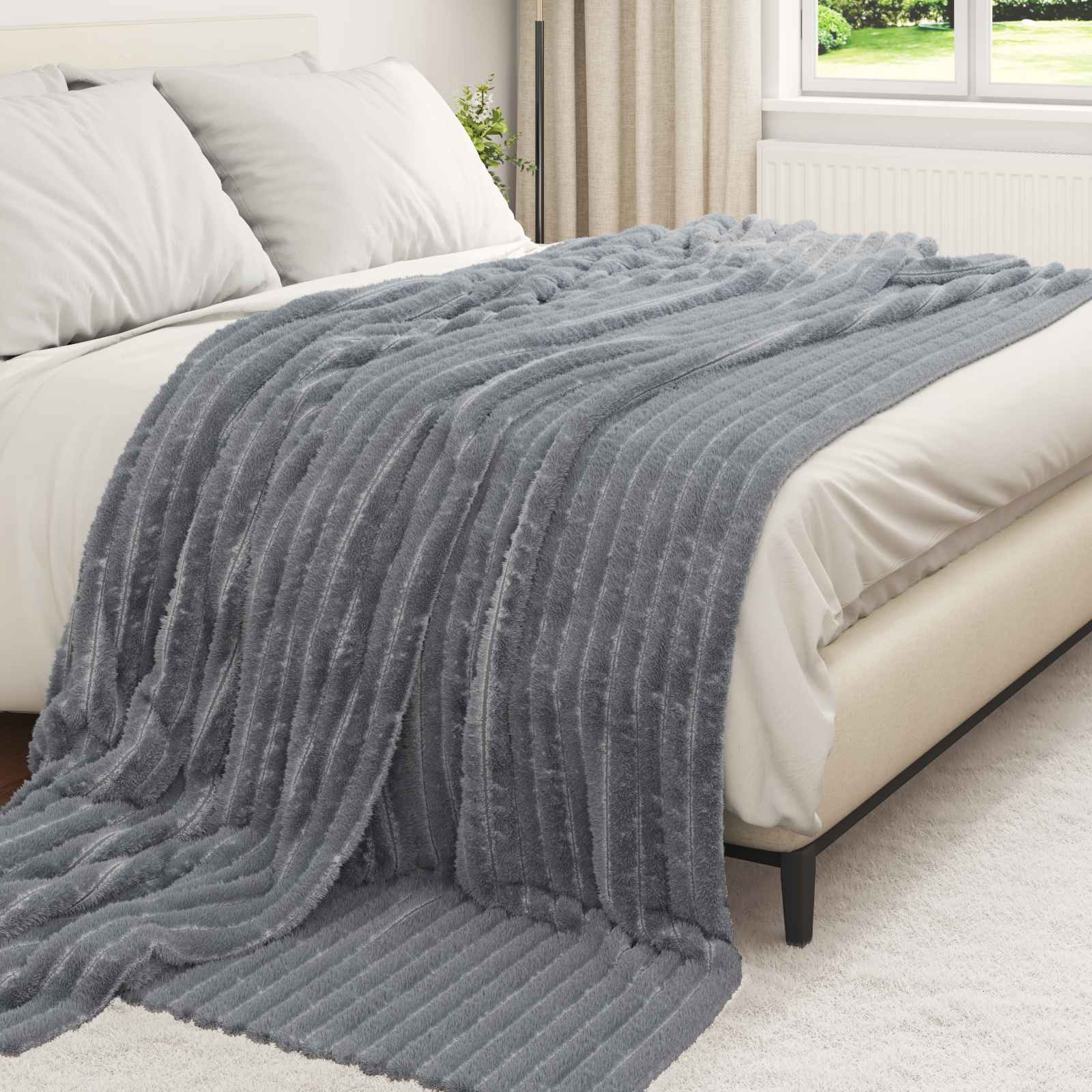 vidaXL Throw Blanket Dark Grey 240 x 220 cm 1.36 kg Fleece 3