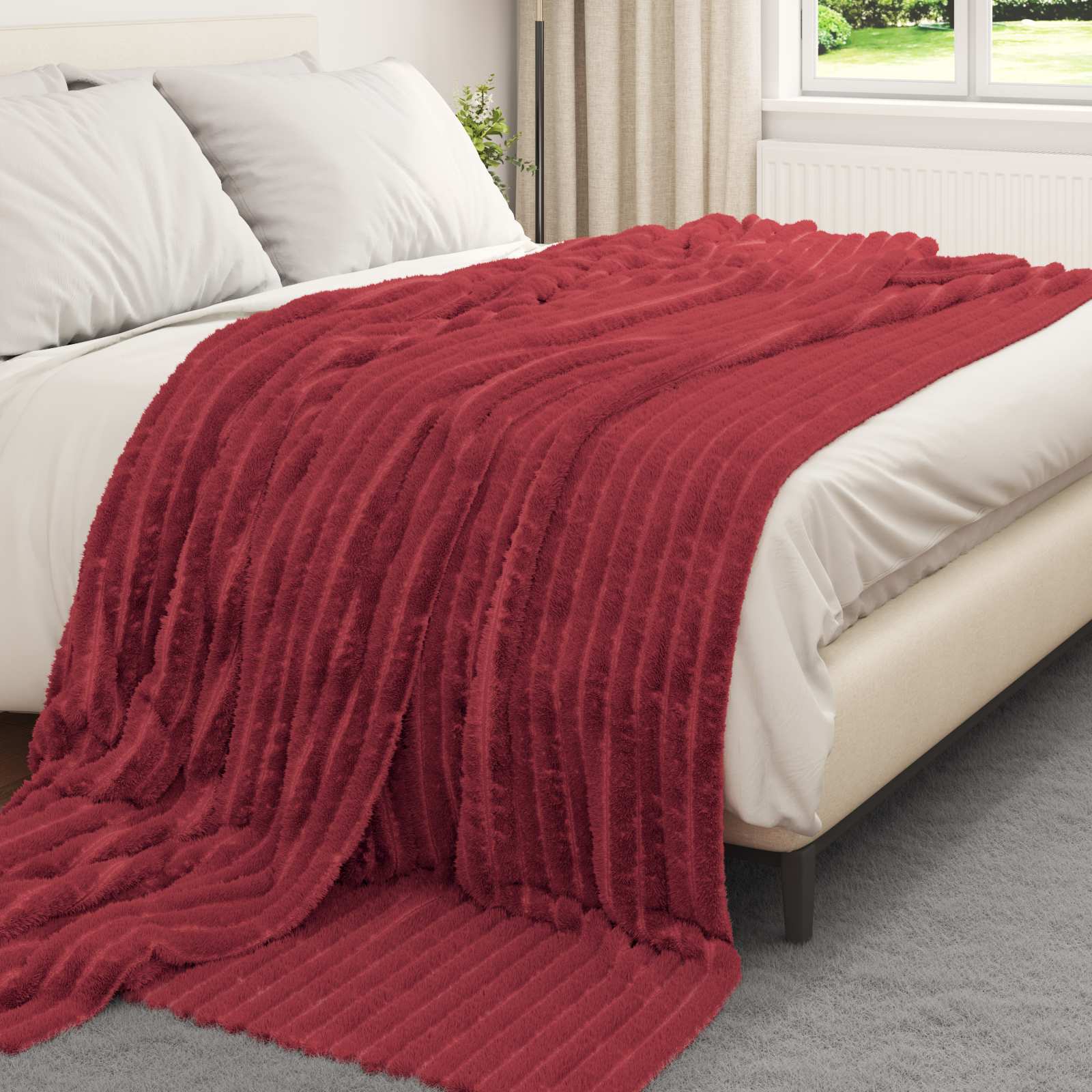 vidaXL Throw Blanket Bordeaux Red 240 x 220 cm 1.66 kg Fleece 3