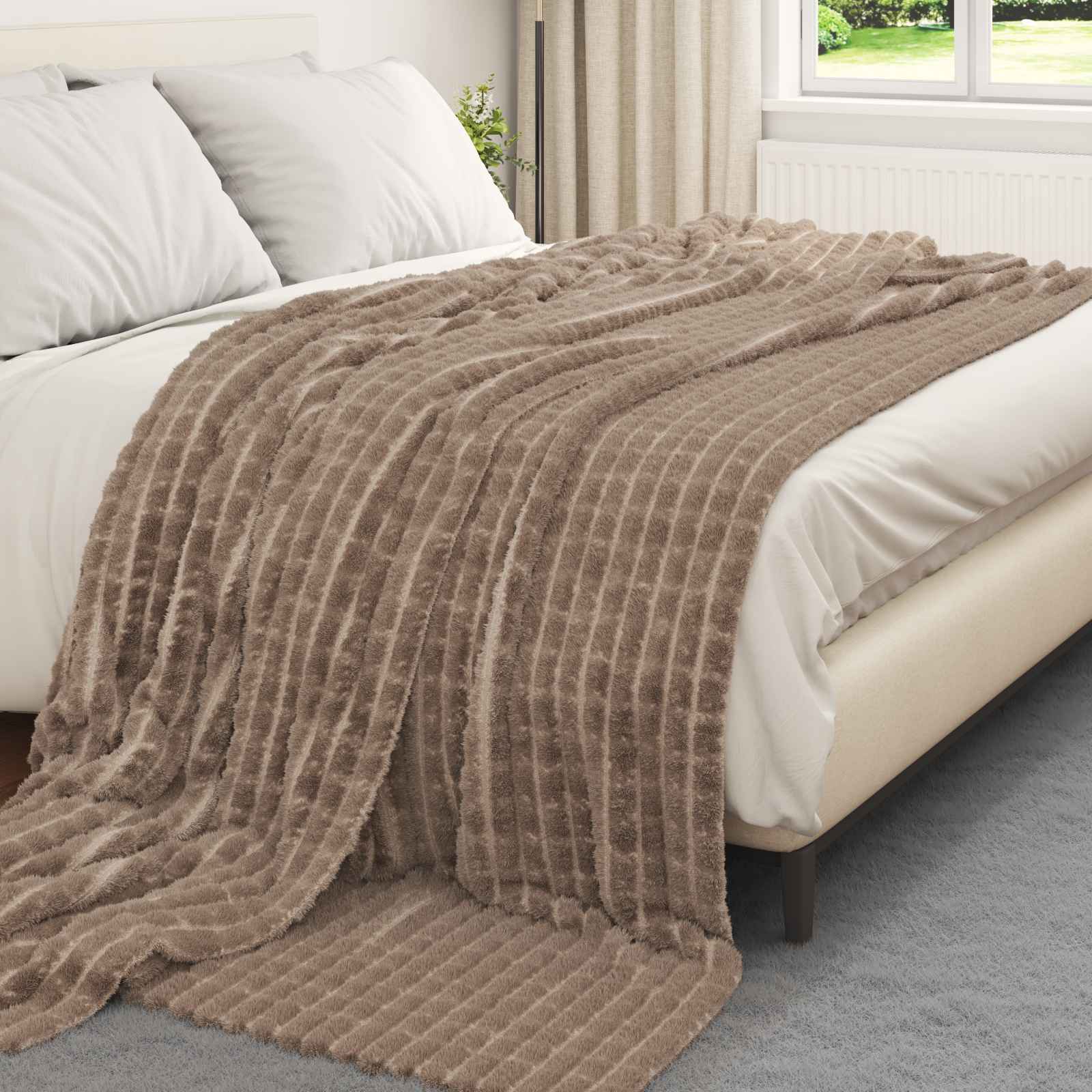 vidaXL Throw Blanket Camel 240 x 220 cm 1.37 kg Fleece 3