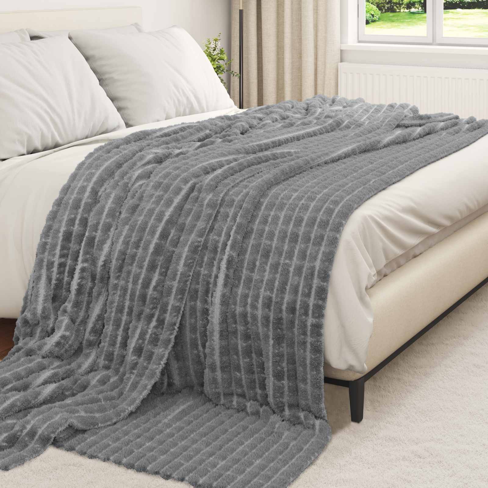 vidaXL Throw Blanket Dark Grey 270 x 240 cm 1.66 kg Fleece 3