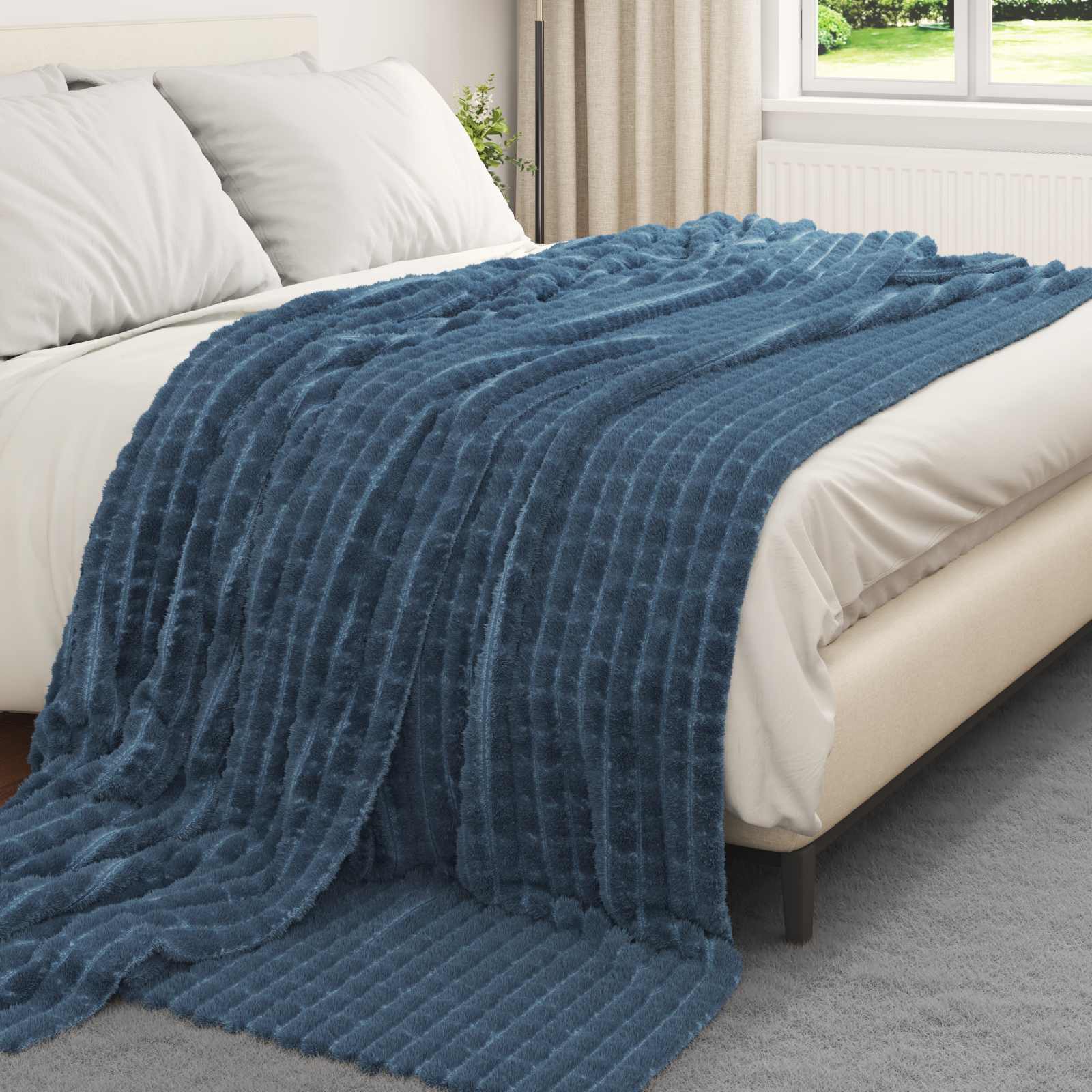 vidaXL Throw Blanket Navy Blue 270 x 240 cm 1.66 kg Fleece 3