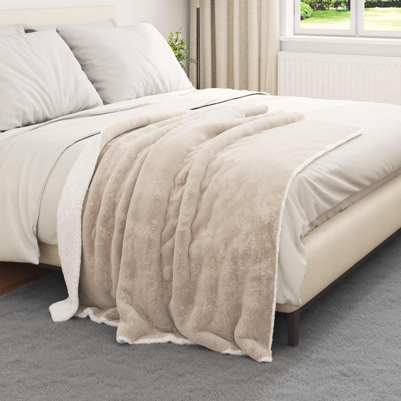 vidaXL Throw Blanket Beige 130 x 150 cm 1 kg Fleece 3