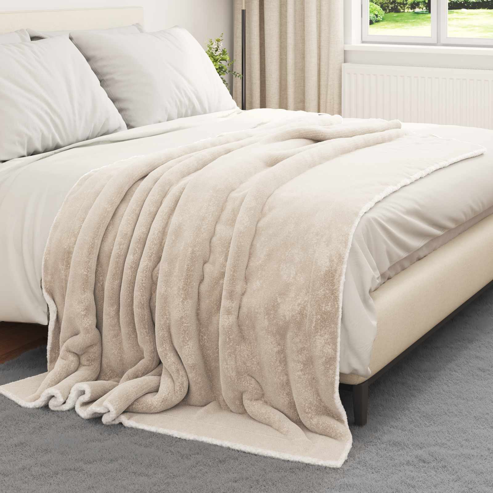 vidaXL Throw Blanket Beige 150 x 200 cm 1.64 kg Fleece 3