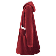 vidaXL Blanket Hoodie Bordeaux Red M Fleece and Flannel 3