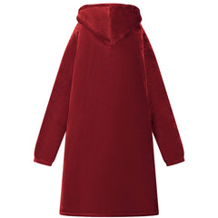 vidaXL Blanket Hoodie Bordeaux Red L Fleece and Flannel 4