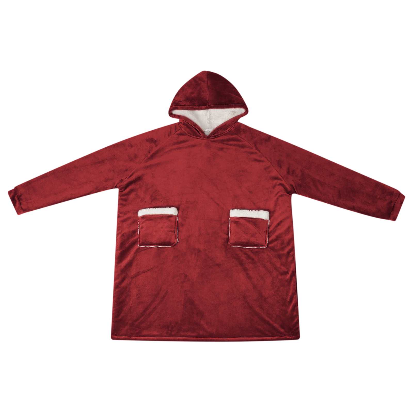 vidaXL Blanket Hoodie Bordeaux Red L Fleece and Flannel 2