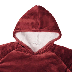 vidaXL Blanket Hoodie Bordeaux Red L Fleece and Flannel 5