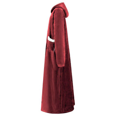 vidaXL Blanket Hoodie Bordeaux Red L Fleece and Flannel 3