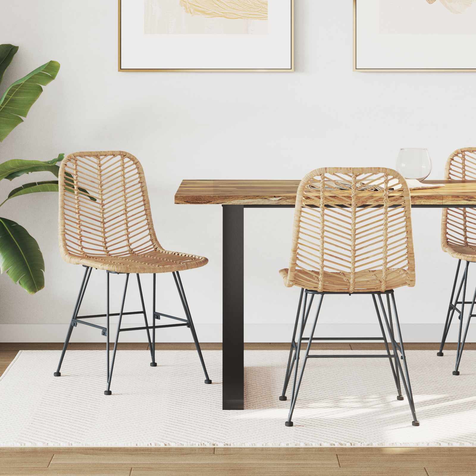 vidaXL Dining Chair 2 pcs Rattan and Iron Natural 44.5 x 54.5 x 85 cm 1