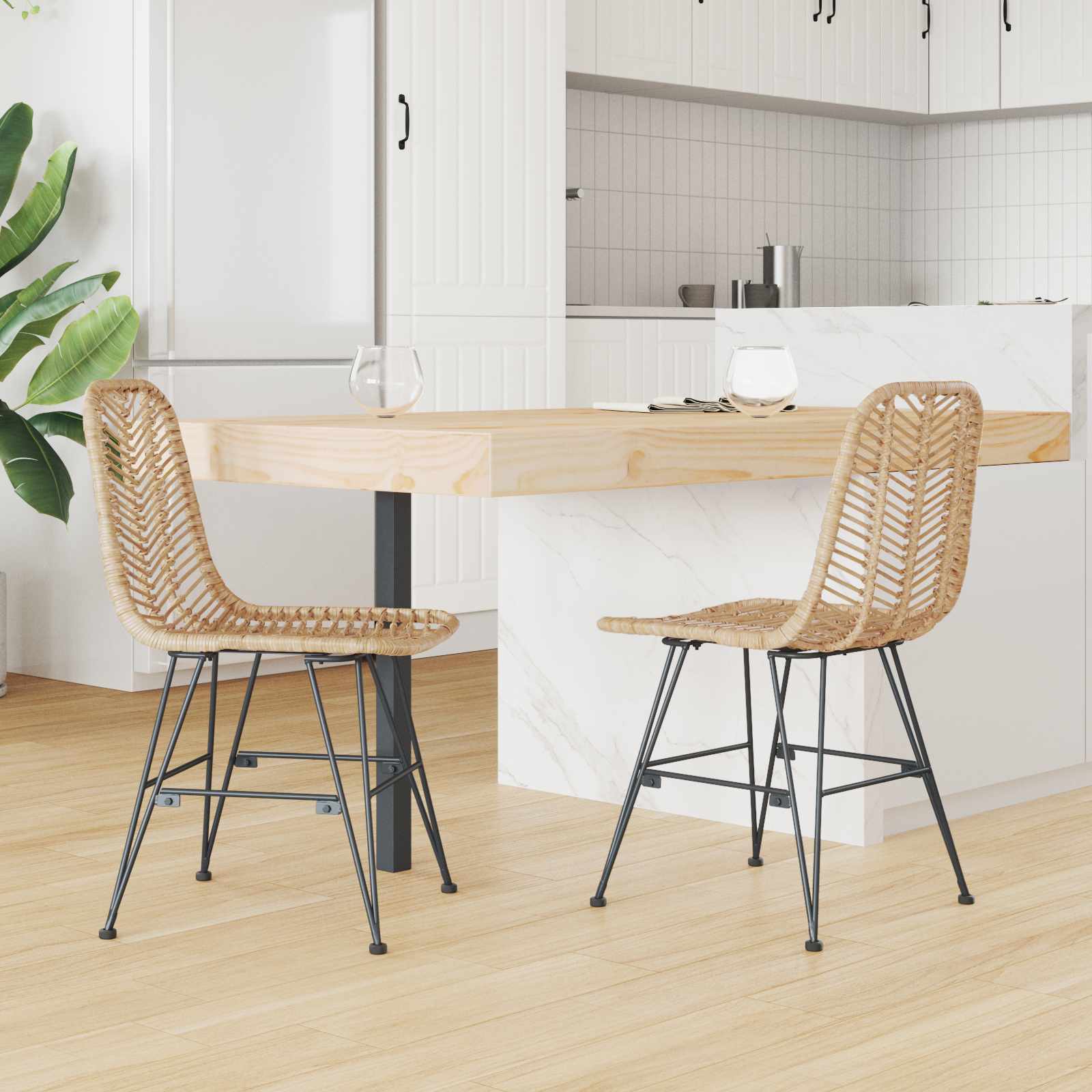 vidaXL Dining Chair 2 pcs Rattan and Iron Natural 44.5 x 54.5 x 85 cm 3