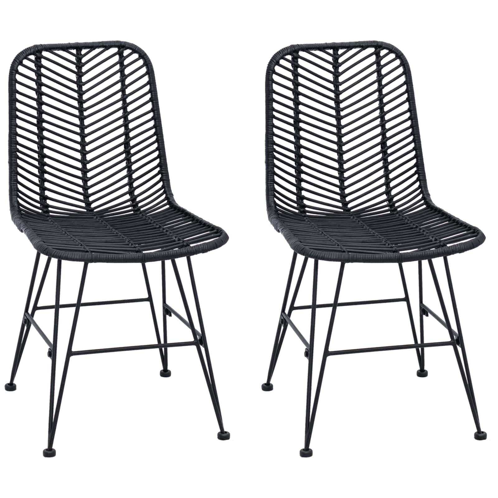 vidaXL Dining Chair 2 pcs Rattan and Iron Black 44.5 x 54.5 x 85 cm 2