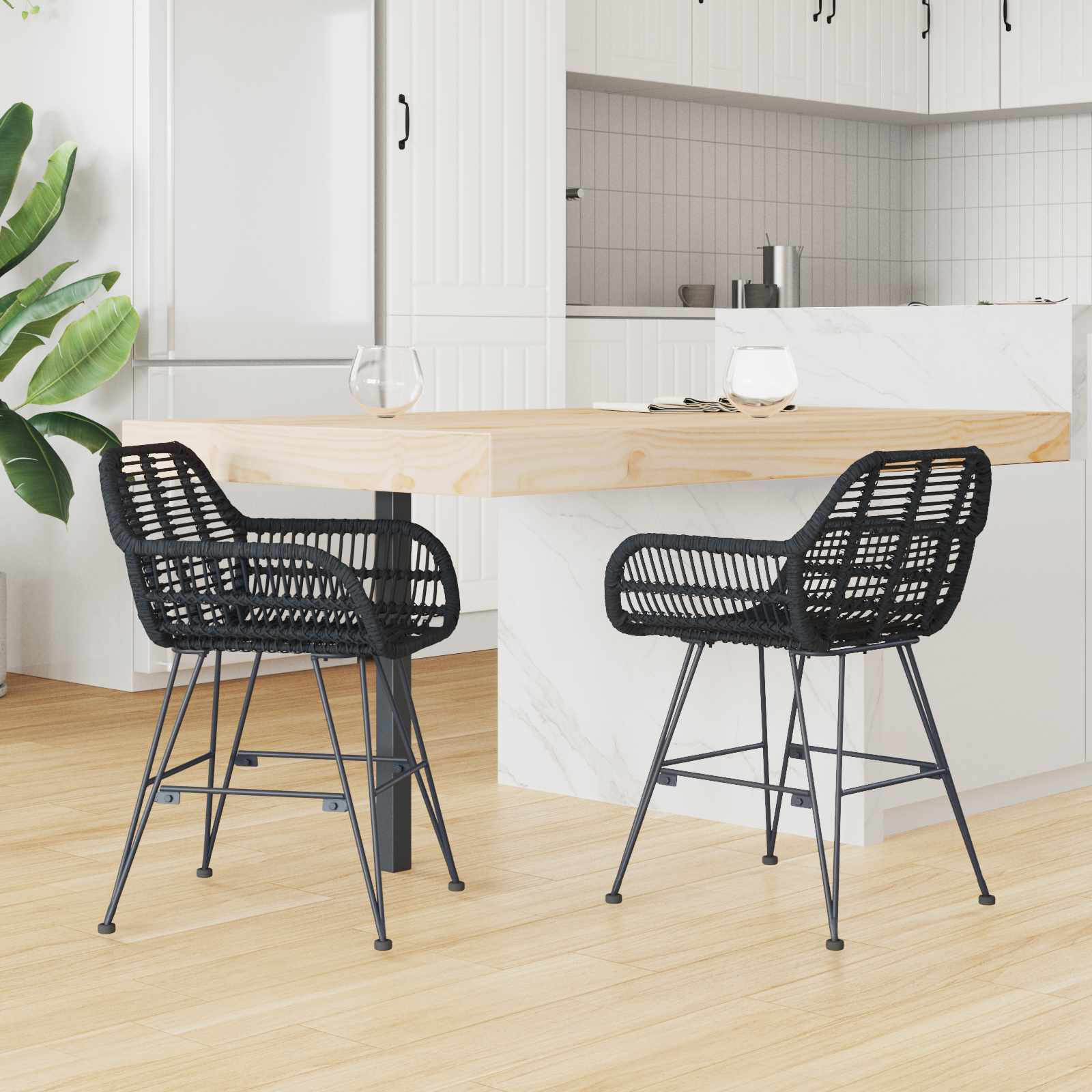 vidaXL Dining Chair 2 pcs Rattan and Iron Black 55 x 50 x 74 cm 3