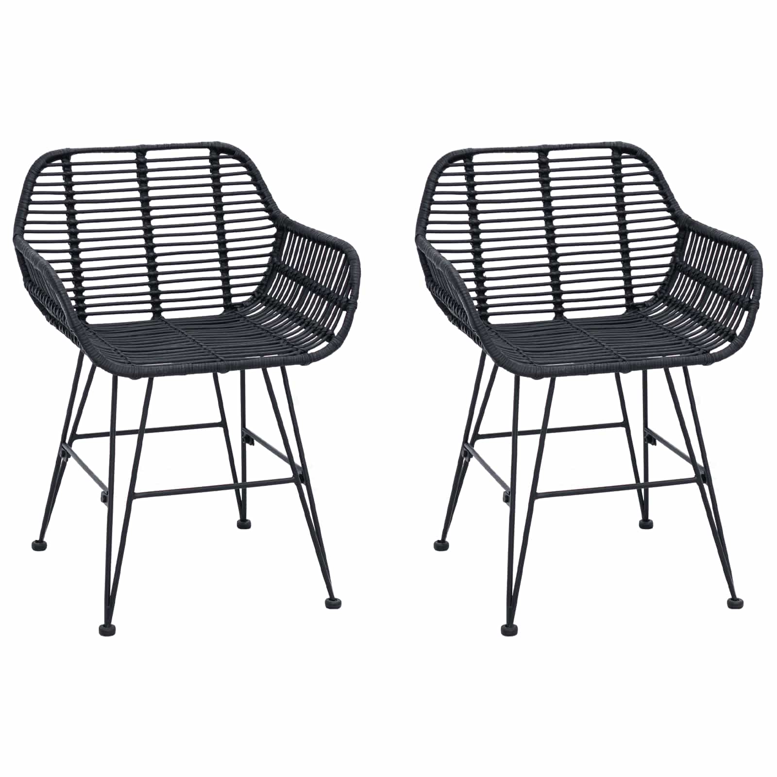 vidaXL Dining Chair 2 pcs Rattan and Iron Black 55 x 50 x 74 cm 2