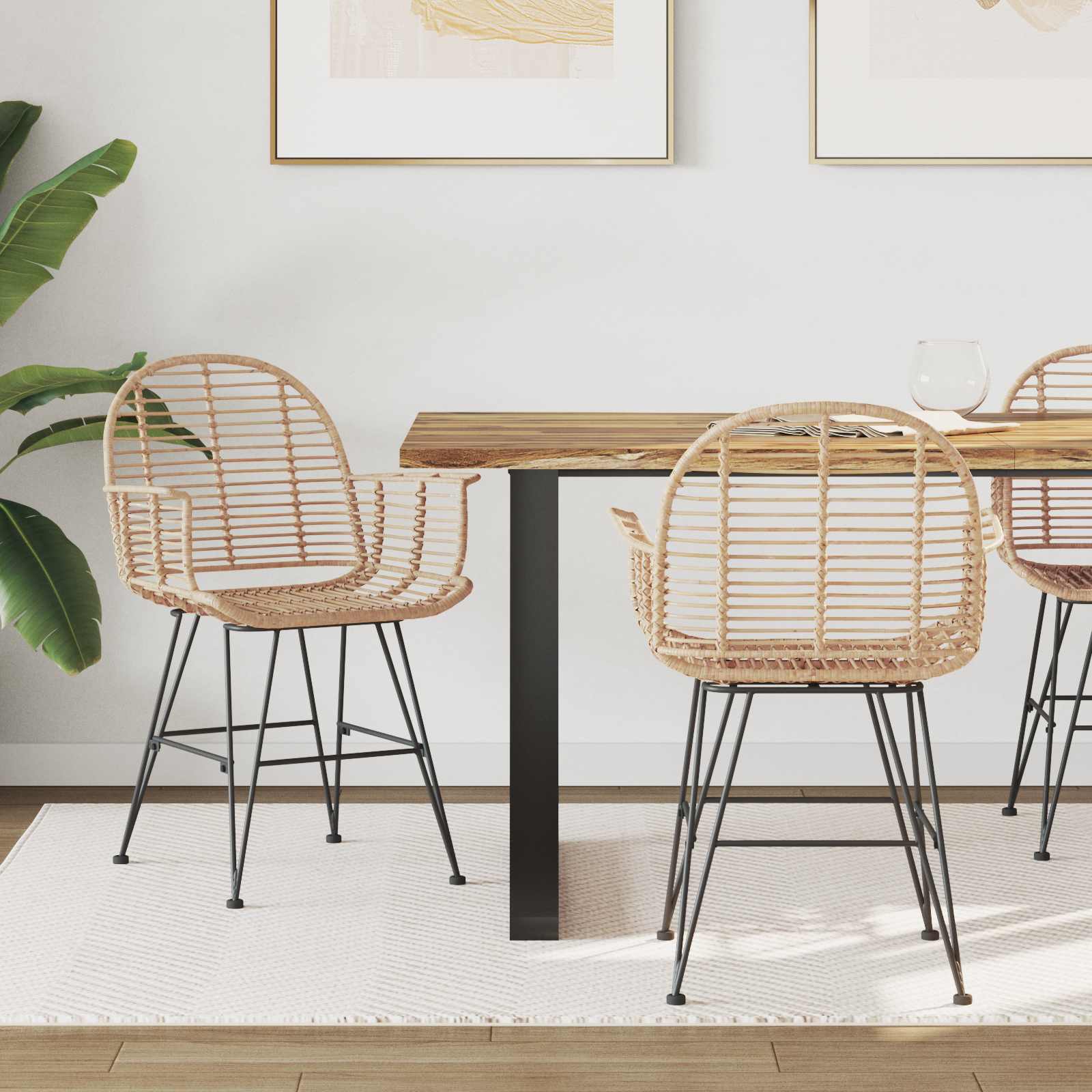 vidaXL Dining Chair 2 pcs Rattan and Iron Natural 57 x 55 x 85 cm 1