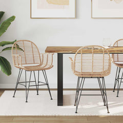 vidaXL Dining Chair 2 pcs Rattan and Iron Natural 57 x 55 x 85 cm 1
