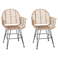 vidaXL Dining Chair 2 pcs Rattan and Iron Natural 57 x 55 x 85 cm 2