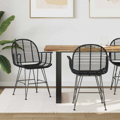 vidaXL Dining Chair 2 pcs Rattan and Iron Black 57 x 55 x 85 cm 1