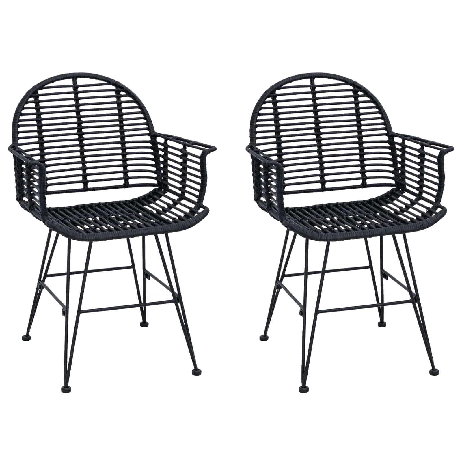 vidaXL Dining Chair 2 pcs Rattan and Iron Black 57 x 55 x 85 cm 2