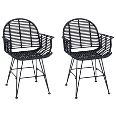 vidaXL Dining Chair 2 pcs Rattan and Iron Black 57 x 55 x 85 cm 2
