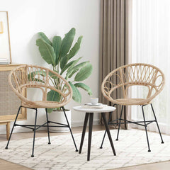 vidaXL Dining Chair 2 pcs Rattan and Iron Natural 54 x 65 x 82 cm 3