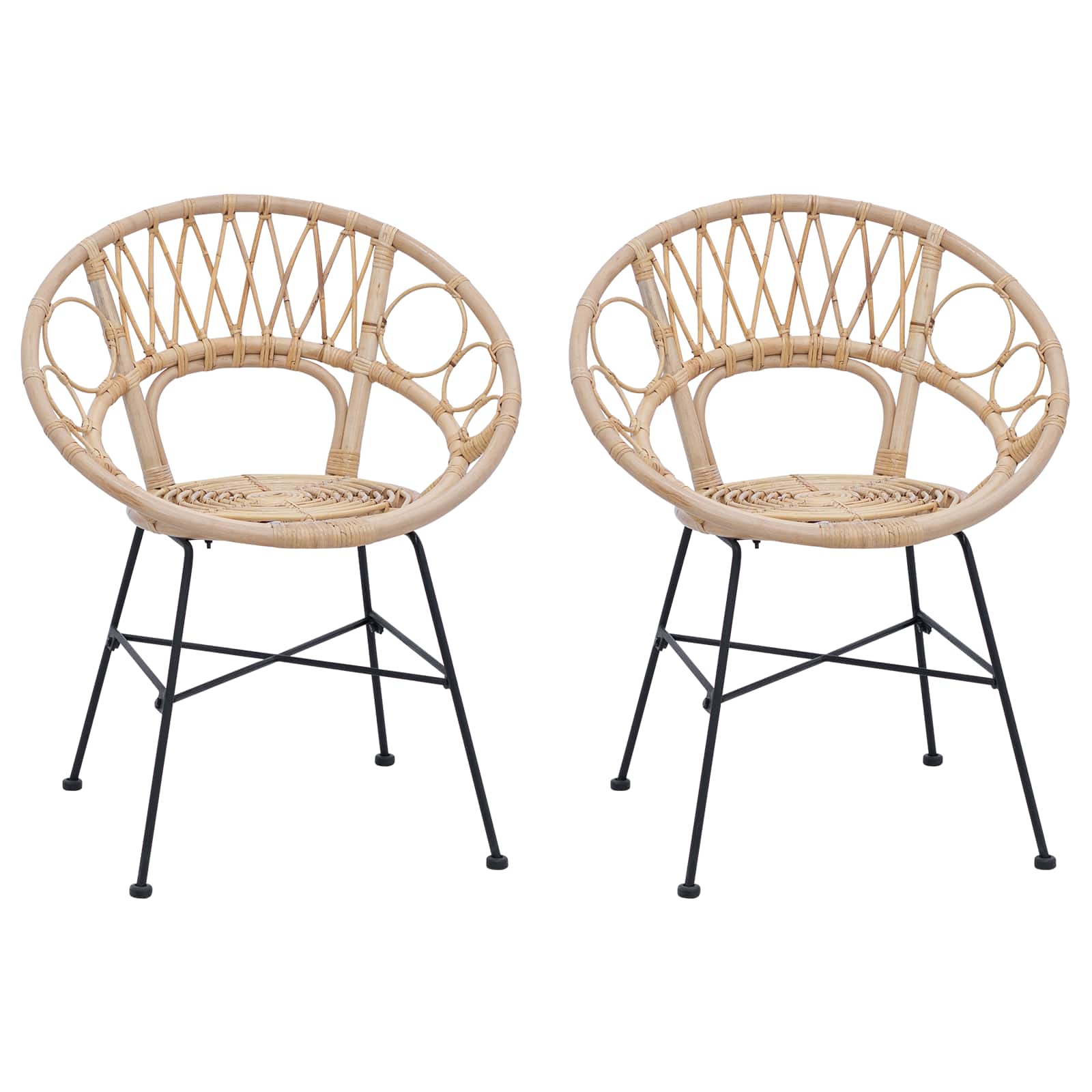 vidaXL Dining Chair 2 pcs Rattan and Iron Natural 54 x 65 x 82 cm 2
